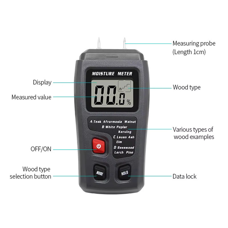 SNAKOL EMT10 Digitales Holzfeuchtigkeitsmessgerät mit großem LCD-Display zur präzisen Bestimmung der Holzfeuchtigkeit - Bild 3