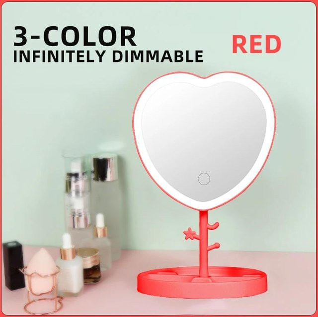 LookingGlass Kosmetischer LED Make-up-Spiegel mit Dimmer und Touch-Schalter in Rot - Bild 1