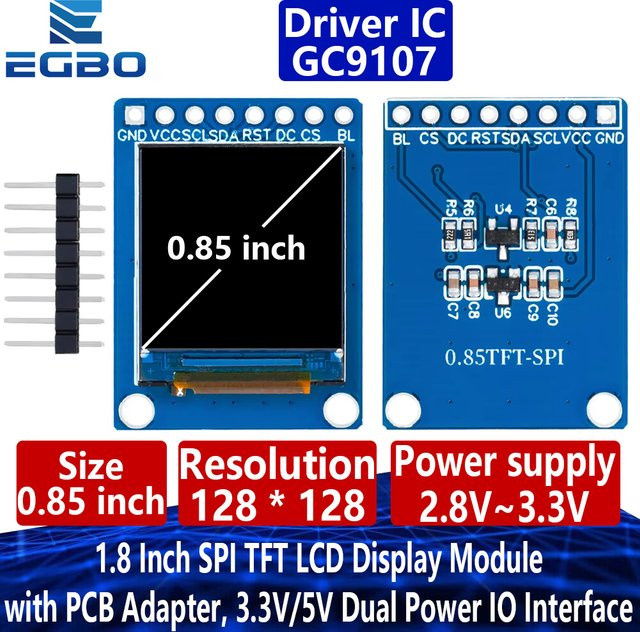 EGBO 0,85 Zoll IPS HD TFT LCD Display Modul 128x128 SPI Bildschirm mit GC9107 Controller in Blau für Arduino - Bild 1