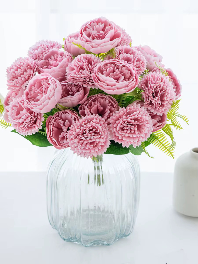 ZQCY Set aus 2 oder 4 Stück künstlichen Seidenblumen als Pfingstrosen und Hortensien in Multicolor für Hochzeiten, Tischdekoration und DIY-Kränze - Bild 2