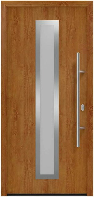 EcoStar Haustür Isopro IP 700S in Golden Oak, Farbe: Braun, mit Glaseinsatz, Material: Stahl und Aluminium, B: 110 cm, H: 210 cm, DIN Rechts - Bild 1