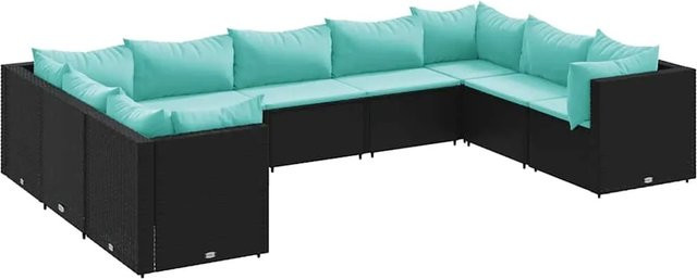 vidaXL 9-teiliges Garten-Lounge-Set aus Poly-Rattan mit Kissen in Schwarz und Blau - Bild 1
