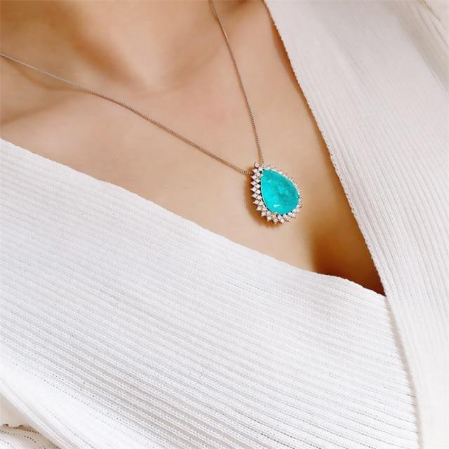 Halskette 925 Silber, Paraiba Smaragd Turmalin Edelstein, Damen, 45cm - Bild 1