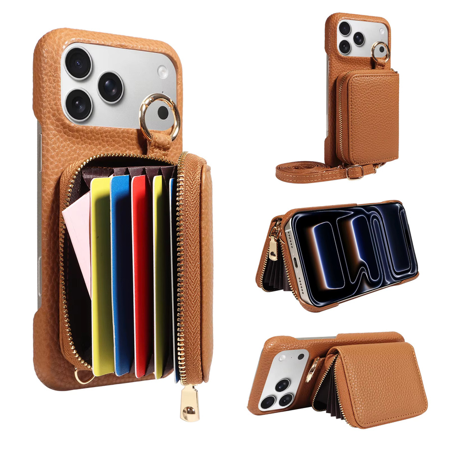 Trendige PU-Leder Handyhülle für Samsung Galaxy S26 S25 S24 S23 FE Ultra Plus A56 A54 A16 mit Kartenfach und Ring-Lanyard in Braun - Bild 2