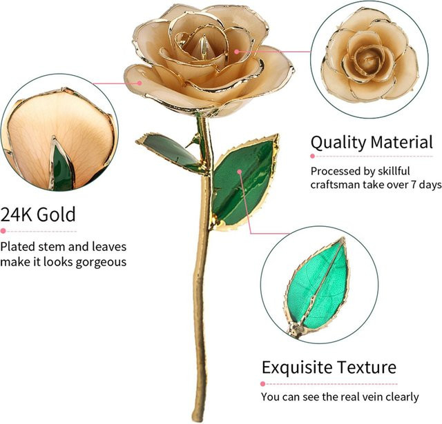 Shoemst Rose mit langem Stiel in 24 Karat Gold mit Ständer und Geschenkbox, Farbe: Gold - Bild 1