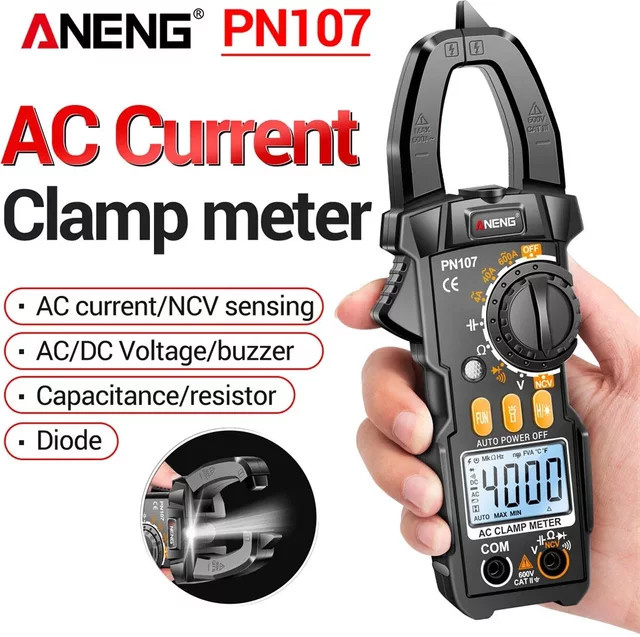 ANENG PN107 Zangenmessgerät Multimeter in Schwarz mit True RMS, 600 V Wechselspannung und 4000 Zählungen zur Messung von elektrischer Kapazität und Ohm-Test - Bild 1