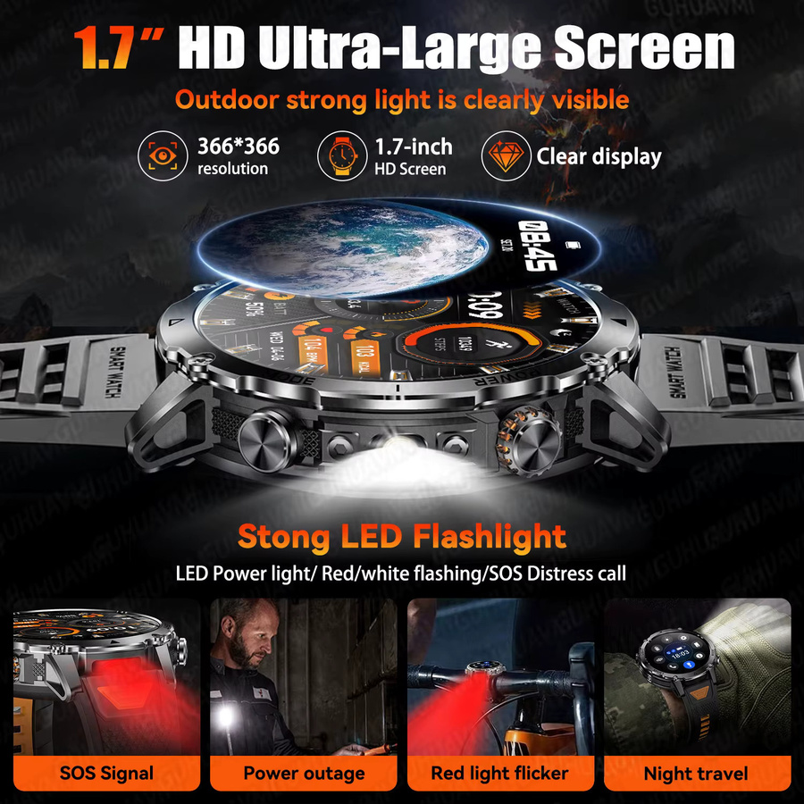 GUHUAVMI Smartwatch, Schwarz, 10 ATM, GPS, Herren - Bild 3