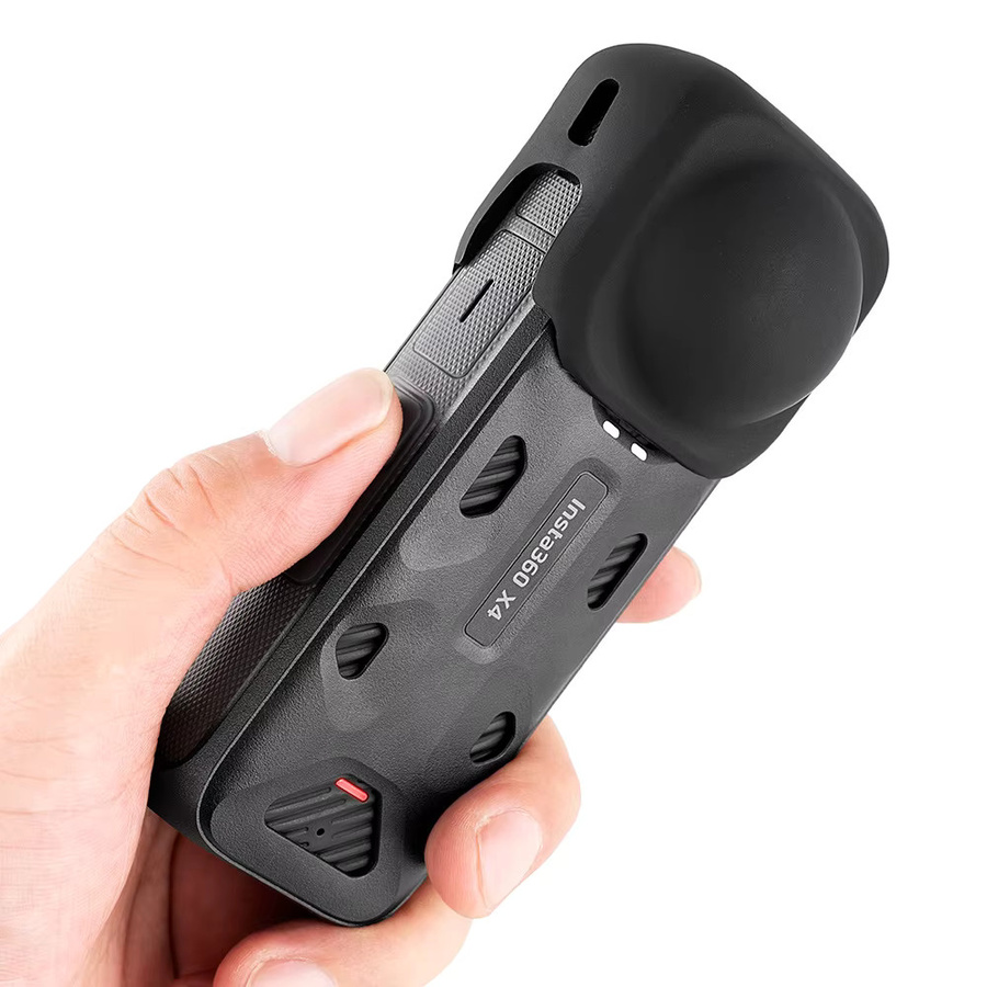 Insta360 Zubehör Set für X5 und X4 Action Kamera: Silikon Standbasis, Objektivabdeckung und Schutzhülle in Schwarz - Bild 2