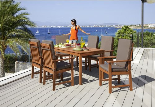 Gartenmöbel-Set MERXX Montana aus Eukalyptusholz mit Auflagen, 6 Sitzplätze, beige - Bild 1
