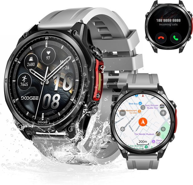 DOOGEE Smartwatch, Schwarz, 5 ATM, GPS, Silikon, Edelstahl - Bild 1