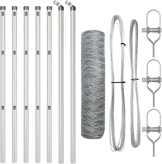 vidaXL Zaunpfosten aus Stahl in Silber mit Maschendrahtzaun, Höhe: 1,0 m, Breite: 0,4 m - Bild 1
