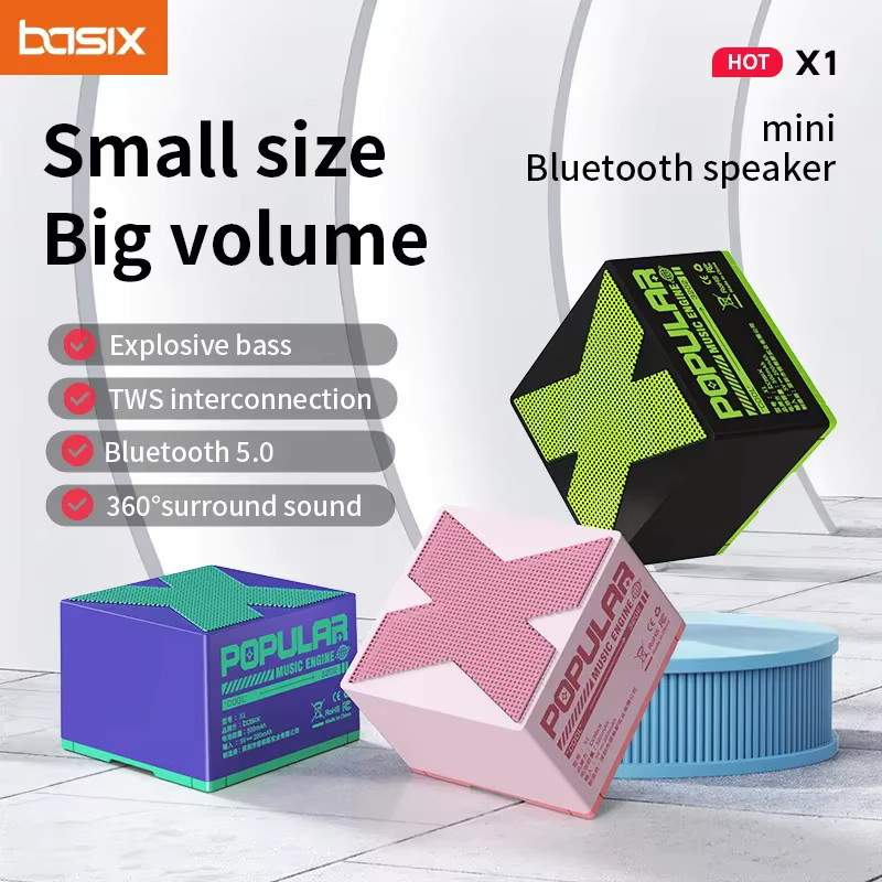 Basix Mini-Bluetooth-Lautsprecher Tragbarer Kabelloser Stereo-Surround-Sound in Pink - Bild 3