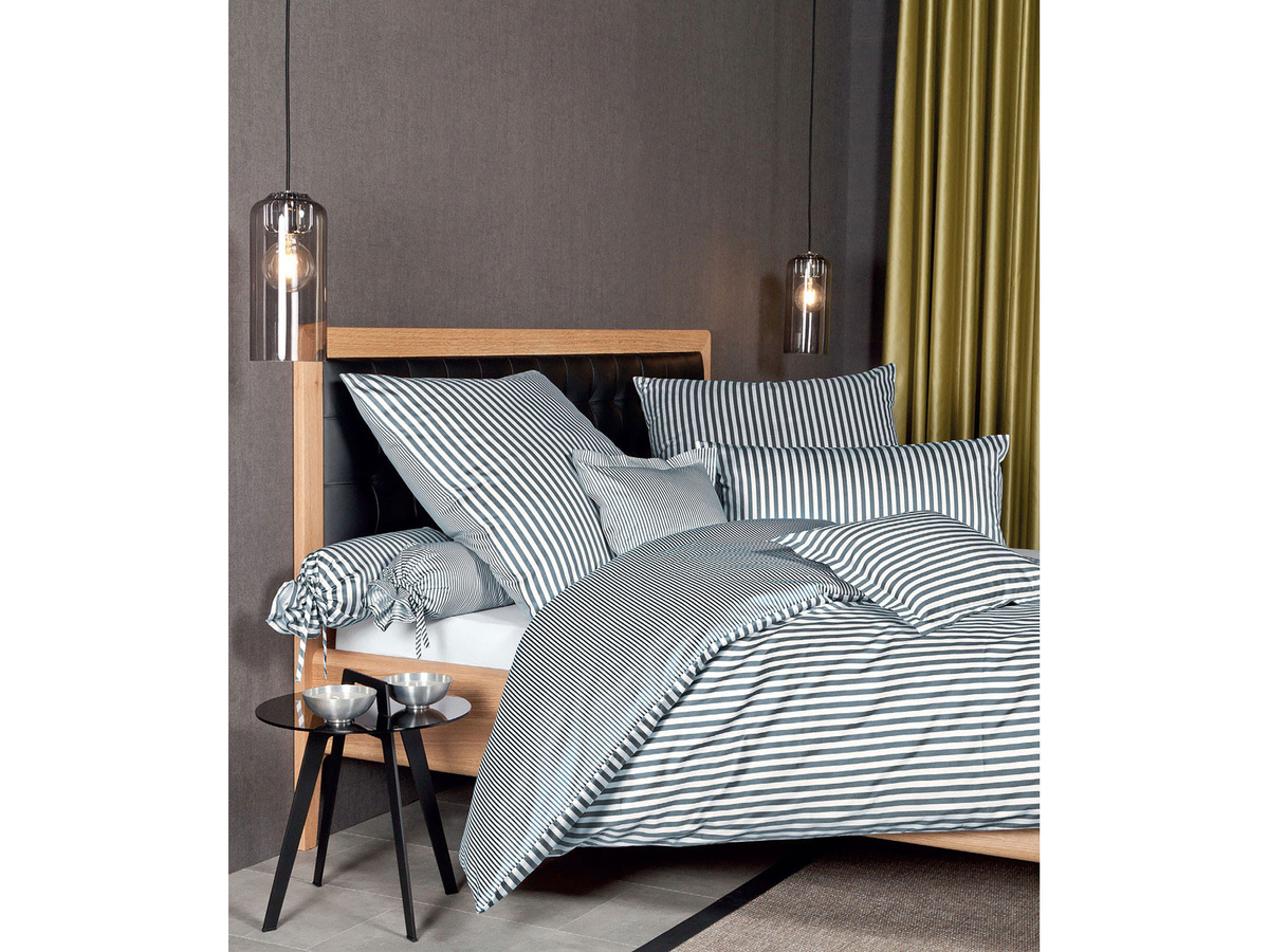 Janine Baumwoll Bettwäsche Modern Classic 3912 gestreift in Schwarz und Grau, Mako-Satin, B/H: 135 x 200 cm und 40 x 80 cm - Bild 1