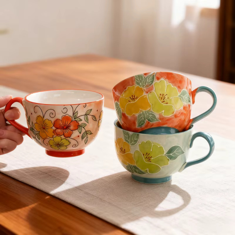Handbemalte Keramiktasse von JUSTINLAU mit floralem Design in Rot und Multicolour, Höhe: 14,0 cm, Breite: 17,0 cm - Bild 3