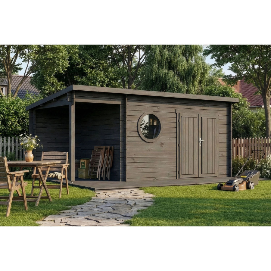 Alpholz Gartenhaus Maria Rondo C Log Cabin in Grau mit Fenster und Schloss, Wandstärke: 34 mm, B x T: 550 x 270 cm - Bild 2