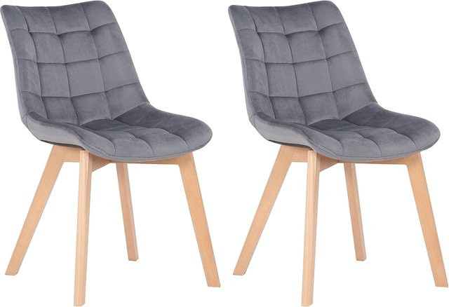 CLP 2er-Set Esszimmerstühle Passaic aus Samt in Grau, modern und gesteppt, ergonomisch gepolstert - Bild 1