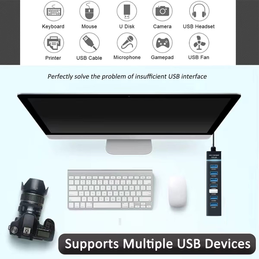 USB 3.0 7-Port-Hub für Hochgeschwindigkeits-Dateiübertragung mit Anti-Burnout-Schutz in Schwarz - Bild 5