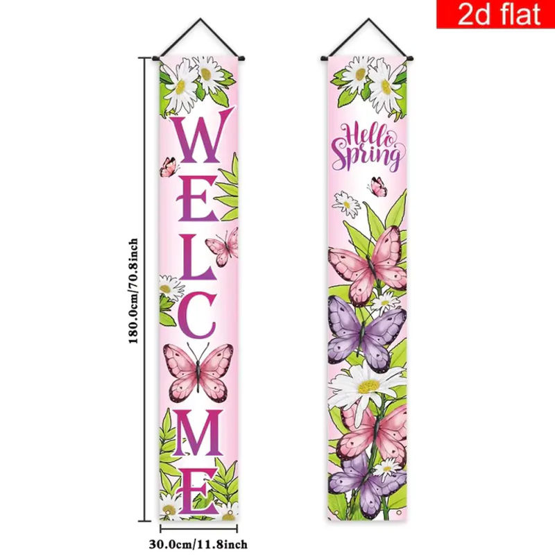 VIKAMA Frühlingsbanner für die Veranda mit Blumen- und Schmetterlings-Motiv, mehrfarbig, H x B: 180 x 30 cm - Bild 5
