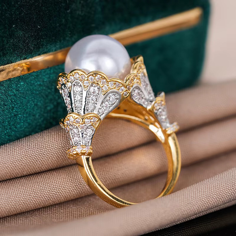 Huitan Damen-Ring, Bicolor, Perle, Zirkonia - Bild 5