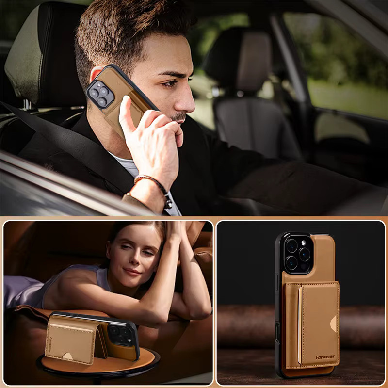 EUCAGR 2-in-1 Magnetische Kabellose Ladehülle aus PU-Leder für iPhone Modelle in Schwarz und Braun - Bild 6