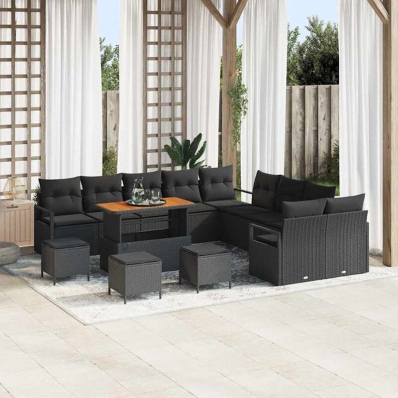 Vidaxl Garten-Sofa-Set aus Poly-Rattan mit 14 Kissen in Schwarz - Bild 1