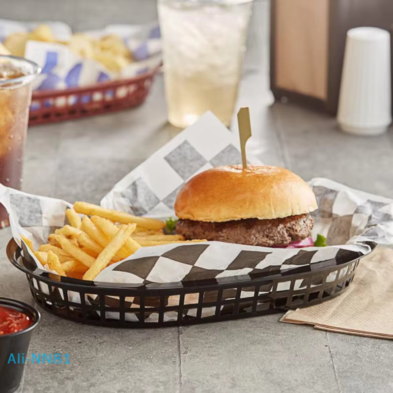 SHNGki Fast Food Körbe Serviertablett aus Kunststoff in Schwarz, oval für Burger, Sandwiches und Pommes - Bild 3