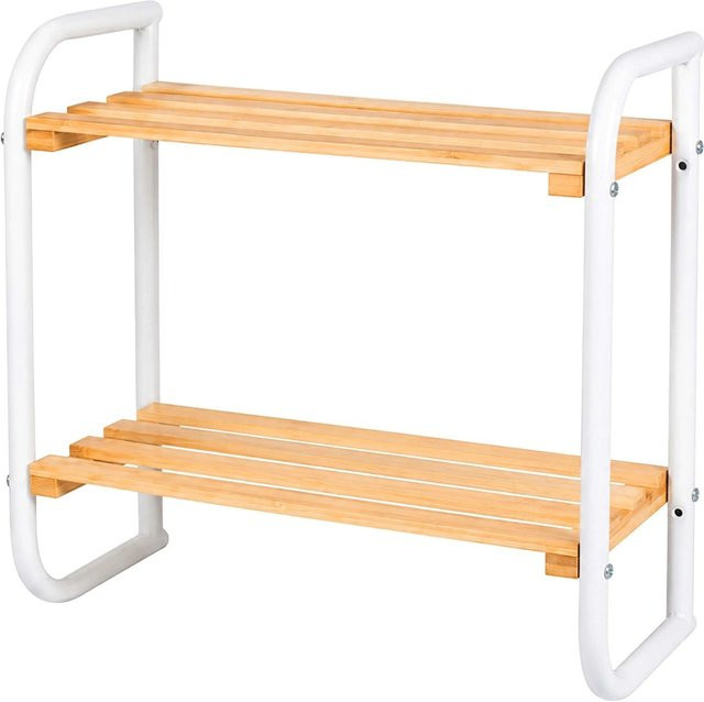 Relaxdays Standregal aus Bambus und Metall in Weiß, Schuhregal in Holzoptik, B/H/T: 45 x 43 x 21 cm - Bild 1