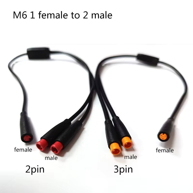 Wasserdichtes E-Bike Verbindungskabel 2-3-poliger 1-Buchse-auf-2-Stecker-Splitter für Elektrofahrrad und Signalsensor, Schwarz, Länge: 0,4 m, 6 mm, M6, 26AWG - Bild 3