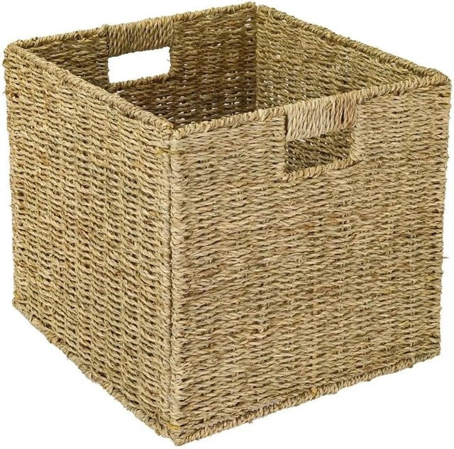 HMF Aufbewahrungskorb aus handgeflochtenem Seegras mit Metallrahmen, beige, B/T/H: 34,5 x 32 x 32 cm - Bild 1