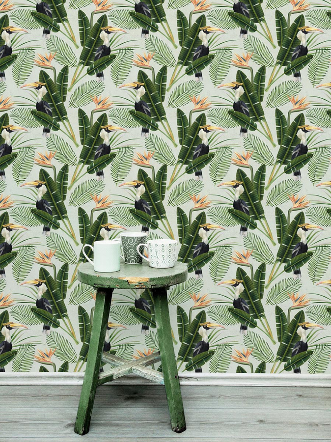 MINDTHEGAP Wandtattoo Birds of Paradise Mural in Grün und Multicolour, Motiv Natur und Botanik, Breite: 520 cm, Höhe: 300 cm - Bild 1