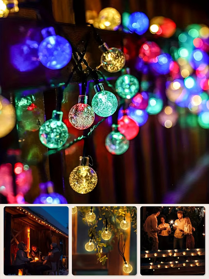 Solarbetriebene LED Bubble Ball Lichterkette in Mehrfarbig, Wasserdichte Dekolampe für Garten, Hochzeit und Party - Bild 5