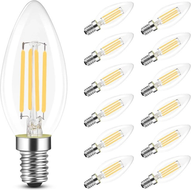 NETTLIFE LED Filament Leuchtmittel aus Glas in Kerzenform, Warmweiß, Transparent, 12er-Set - Bild 1