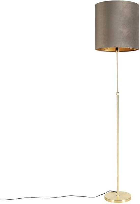 Stehleuchte Parte in Gold und Messing mit Samtschirm in Taupe für E27 Fassungen - Bild 1