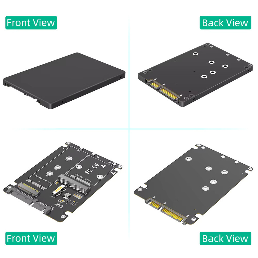 TISHRIC 2-in-1 Adapterkarte M.2 NGFF Key B und MSATA SSD auf 2,5 SATA Konverter mit Kunststoffgehäuse in Schwarz - Bild 3