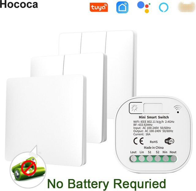 Hococa Tuya Smart WLAN Kabelloser Schalter RF433, Wasserdicht und Batteriefrei, Weiß - Bild 1