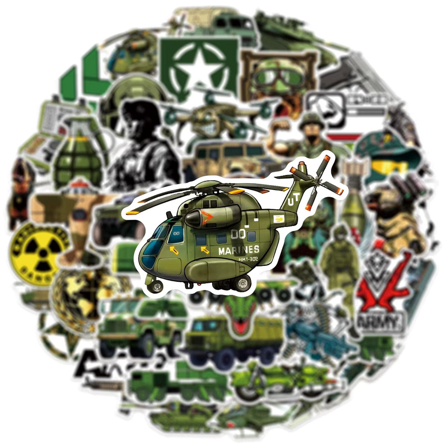 50 oder 100 Stück Cartoon Militärgeräte Aufkleber in Multicolour für Helm, Notebook und Outdoor-Ausrüstung - Bild 3