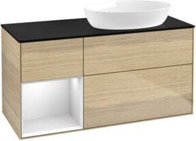 V&B Waschtischunterschrank Finion in Blau lackiert mit Regalelementen in Weiß und Eiche, Breite: 120 cm, Tiefe: 50,1 cm, Höhe: 50,1 cm - Bild 1