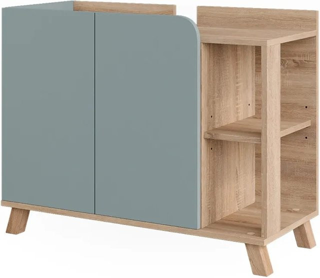 Vicco Waschbeckenunterschrank Karen in Sonoma/Blau mit 2 Türen und offenem Regal, Wandmontage, B/H/T: 80 x 35 x 65 cm - Bild 1