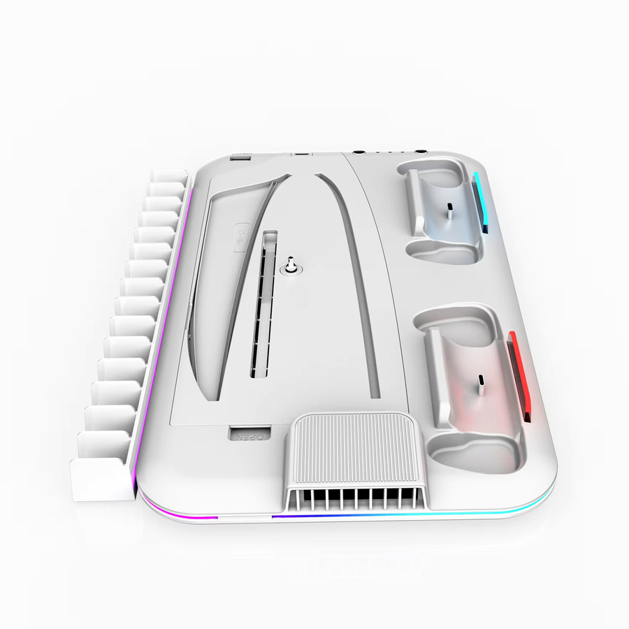 Ladestation für PS5 und PS5 Slim Digital/Disc mit RGB-Licht, 3-stufiger Turbo-Kühlung und Headset-Halterung in Weiß - Bild 2