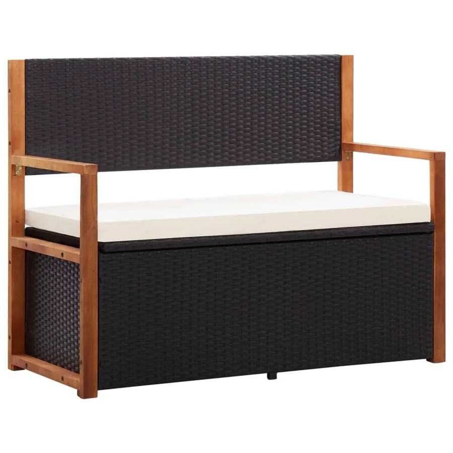 furnicato Gartenbank mit Stauraum aus Akazien-Massivholz und Poly Rattan in Schwarz, Breite: 115 cm, Höhe: 85 cm, Tiefe: 50 cm - Bild 2