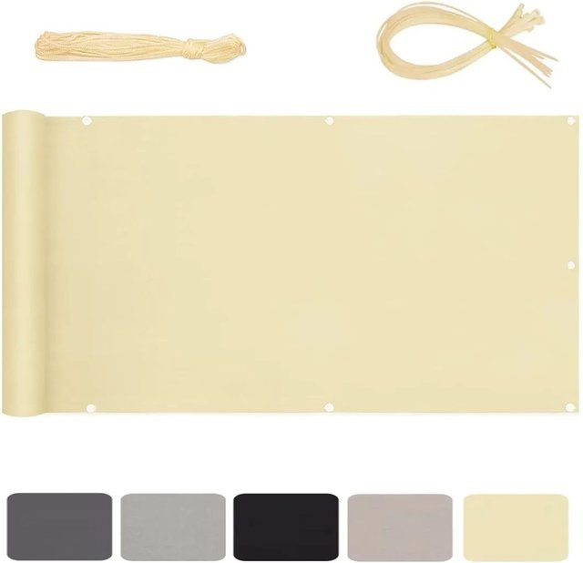 Sekey Balkonsichtschutz aus Polyester, blickdicht und reißfest, Beige, Breite: 75 cm, Länge: 600 cm - Bild 1