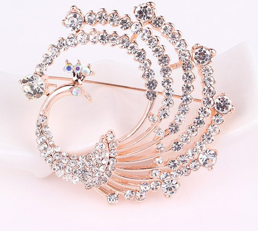 Velishy Brosche Pfau, Kristall, Roségold, Damen