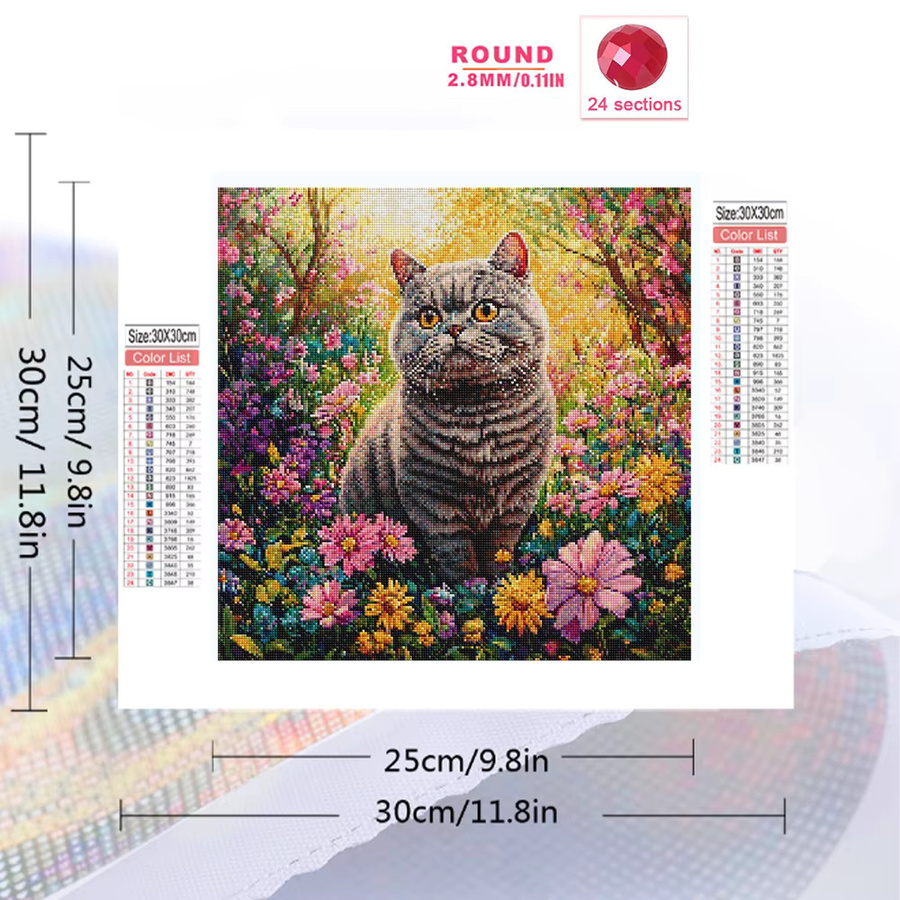 EverShine Voll-Diamant-Stickerei Katzenbild mit Gänseblümchen als Strass-Mosaik in Multicolour - Bild 2