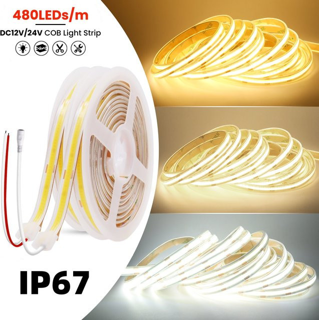 HEGEHE COB LED-Streifen IP67 Wasserdicht DC 12V 24V mit 480 LEDs/m für Schwimmbad und Außenbereich - Bild 1