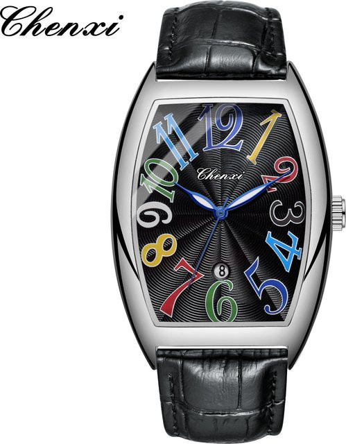 CHENXI Armbanduhr Tonneau, Quarz, Leder, Schwarz, Herren - Bild 1