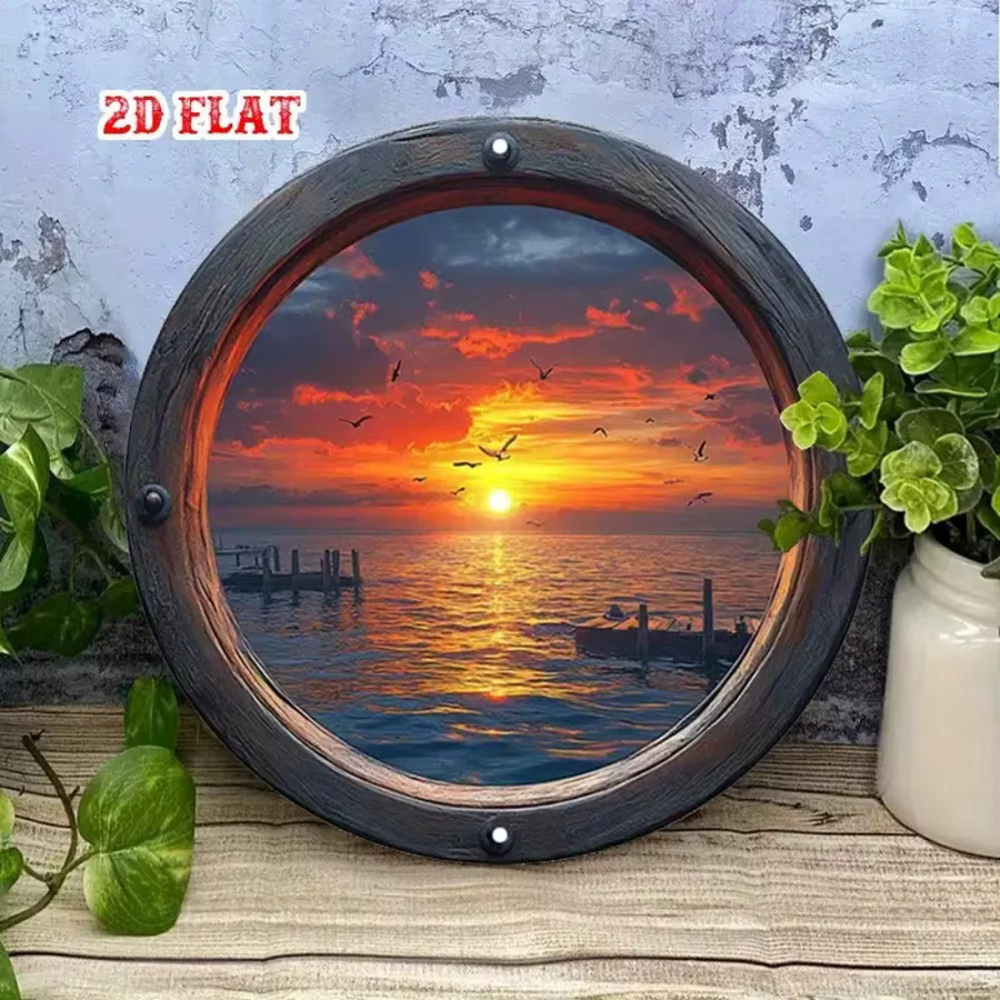 HELLOYOUNG Aluminium Wandschild Rund mit Meereslandschaft und Sonnenuntergang in Multicolour - Bild 3
