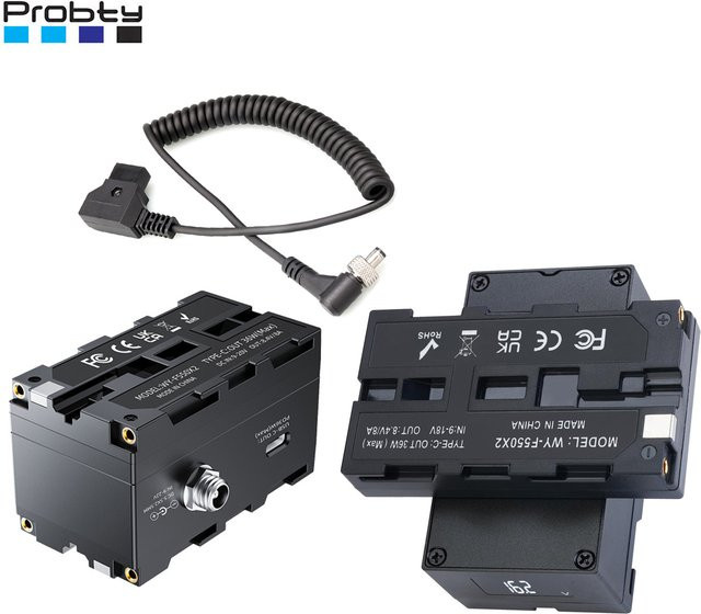 Probty NP-F Drehbarer Doppelseitiger Dummy-Akku mit Multi-Port-System für Monitor und LED-Licht in Schwarz - Bild 1