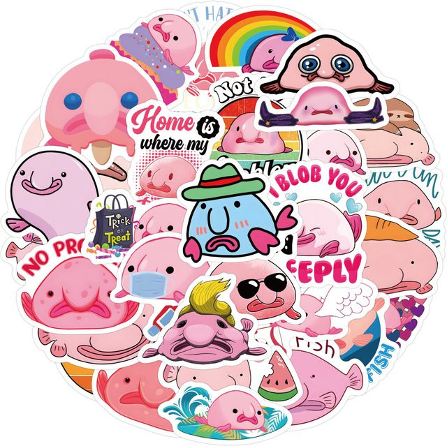 60 Stück Blobfish-Aufkleber, wasserfeste Aufkleber in Multicolor für Laptop, Motorrad, Gepäck, Snowboard, Kühlschrank und Auto - Bild 1