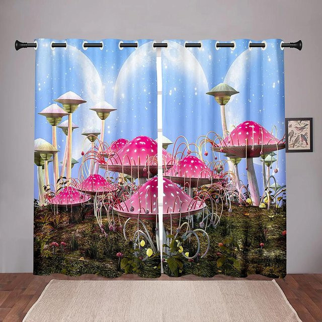 Yiran Furniture Verdunkelungsvorhang Natur Pilz Wald Design in Rosa, B: 55 cm, H: 120 cm - Bild 1