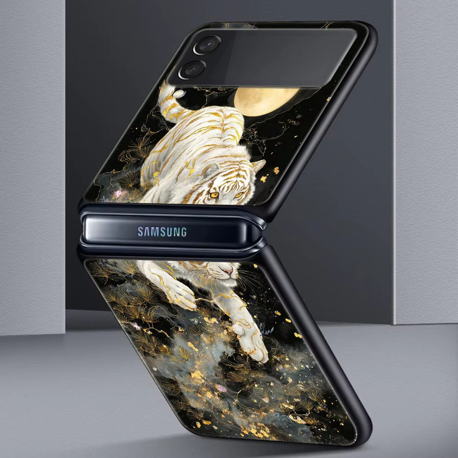 Schutzhülle mit weißem Tiger Tiermotiv für Samsung Galaxy Z Flip 3 4 5 6 7 in Schwarz und Weiß aus PC Hartschale - Bild 3